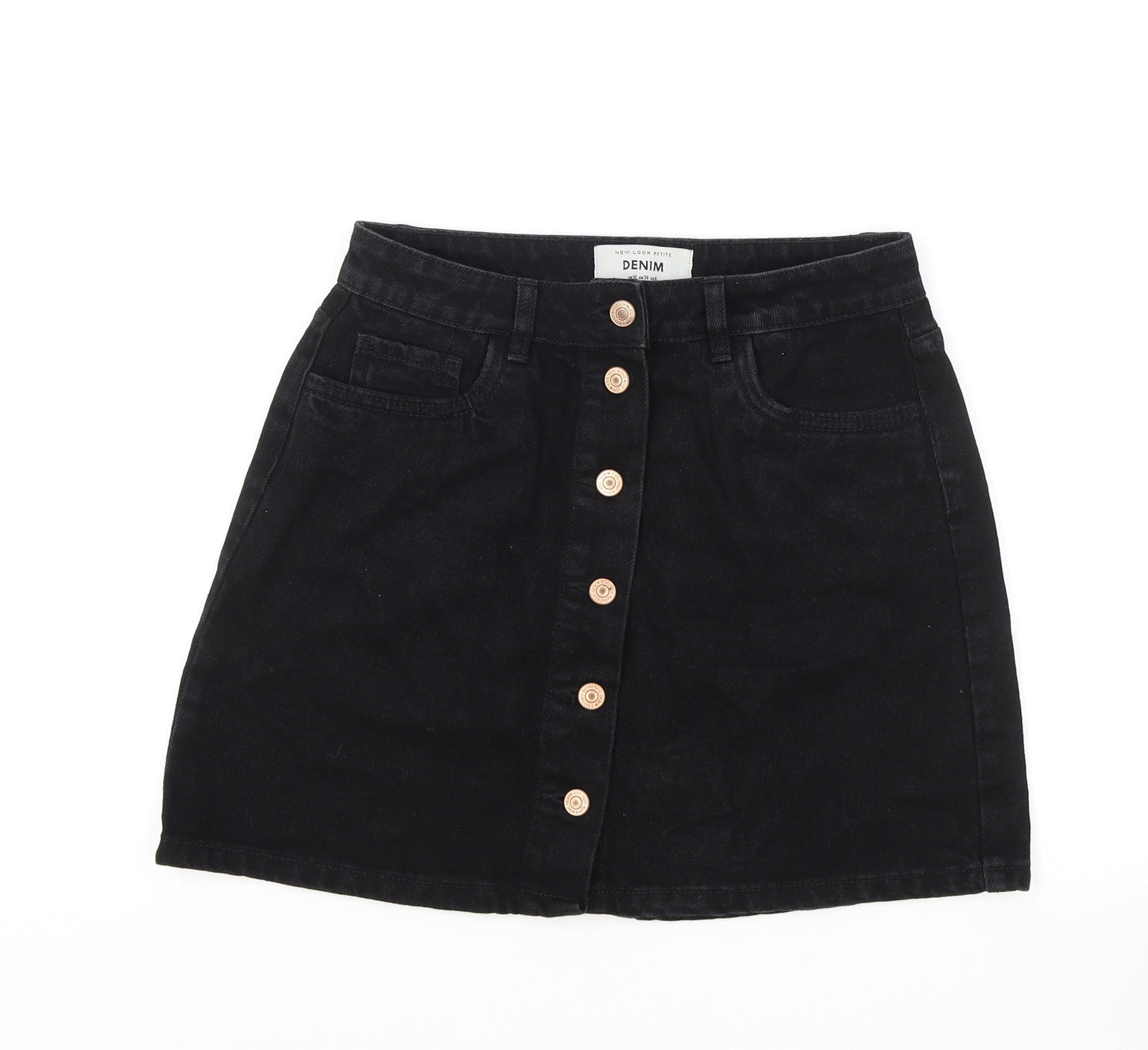 New Look Womens Black Cotton Mini Skirt Size 10 Button