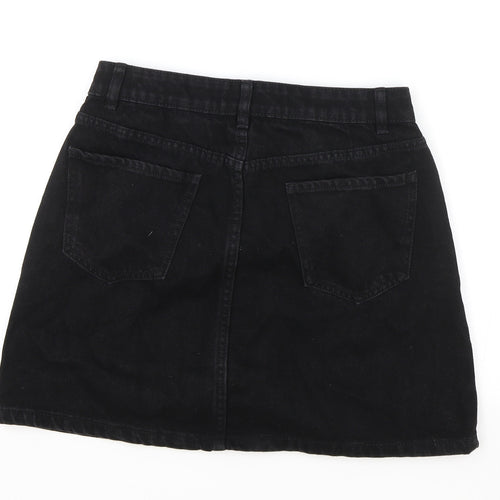 New Look Womens Black Cotton Mini Skirt Size 10 Button