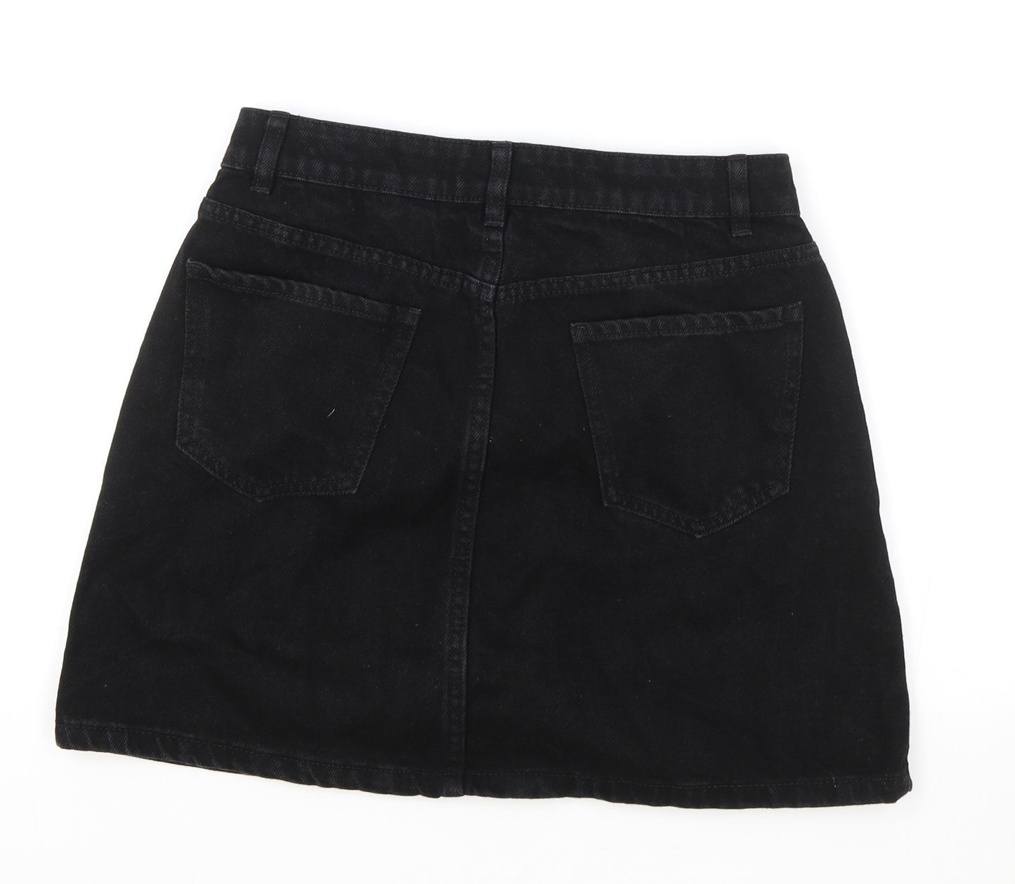 New Look Womens Black Cotton Mini Skirt Size 10 Button