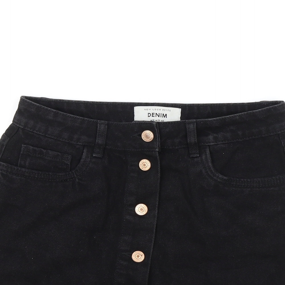 New Look Womens Black Cotton Mini Skirt Size 10 Button