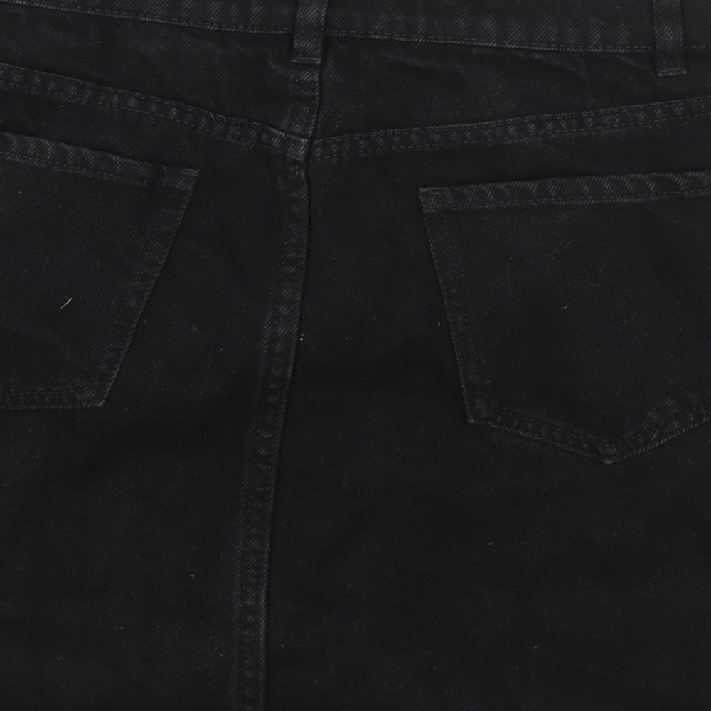 New Look Womens Black Cotton Mini Skirt Size 10 Button