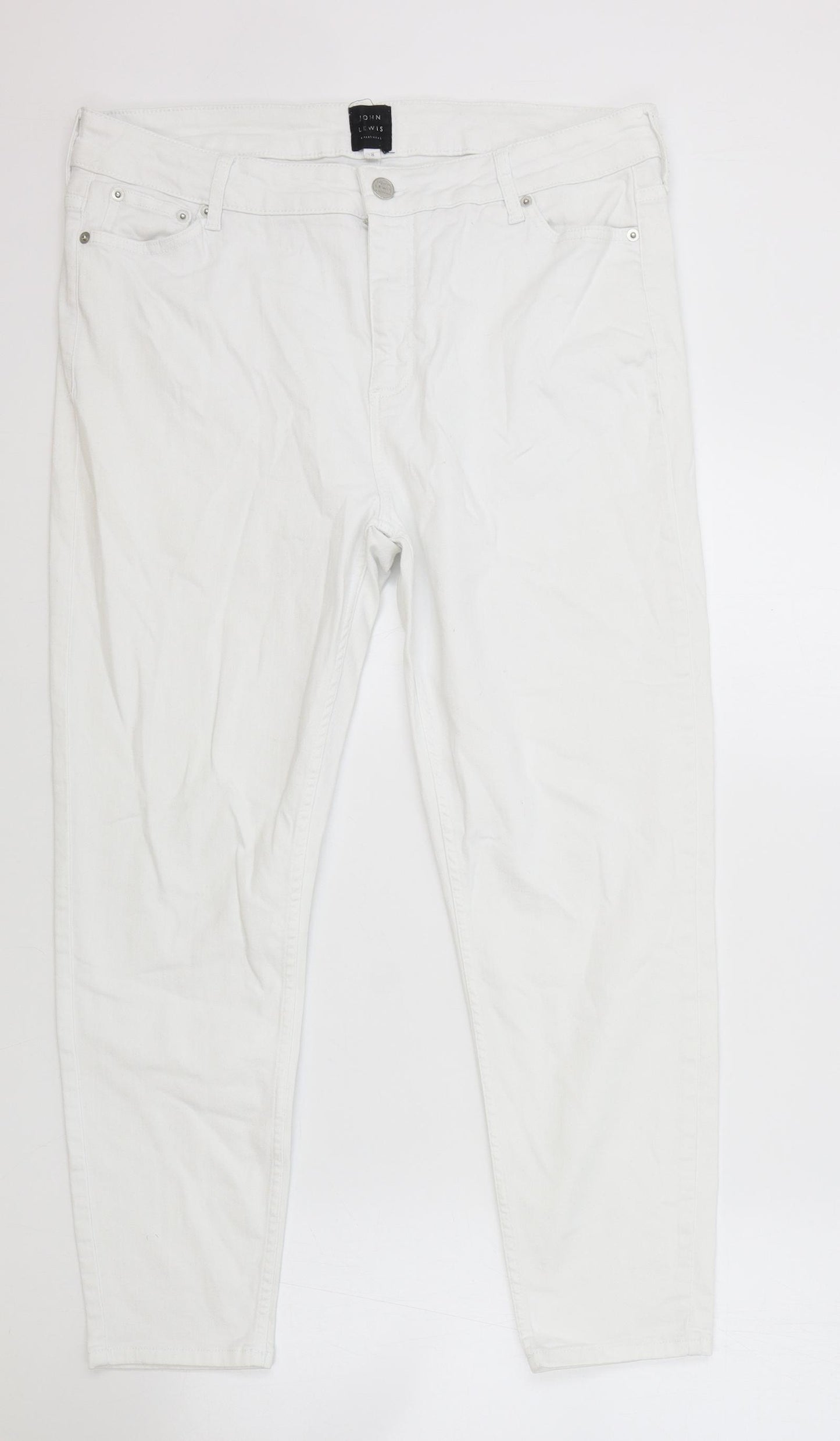 John Lewis Womens White Cotton Straight Jeans Size 18 L25 in Regular Zip