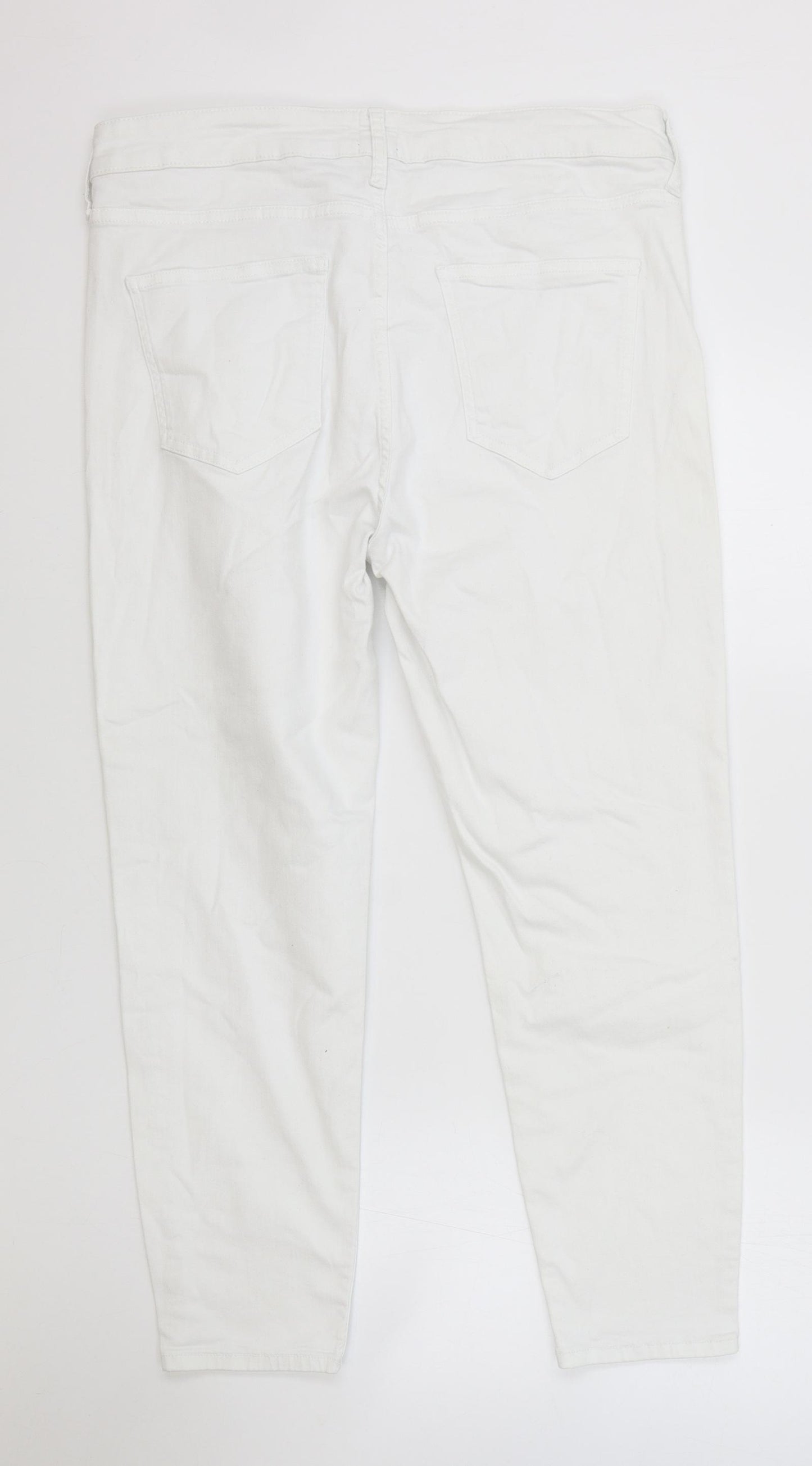 John Lewis Womens White Cotton Straight Jeans Size 18 L25 in Regular Zip