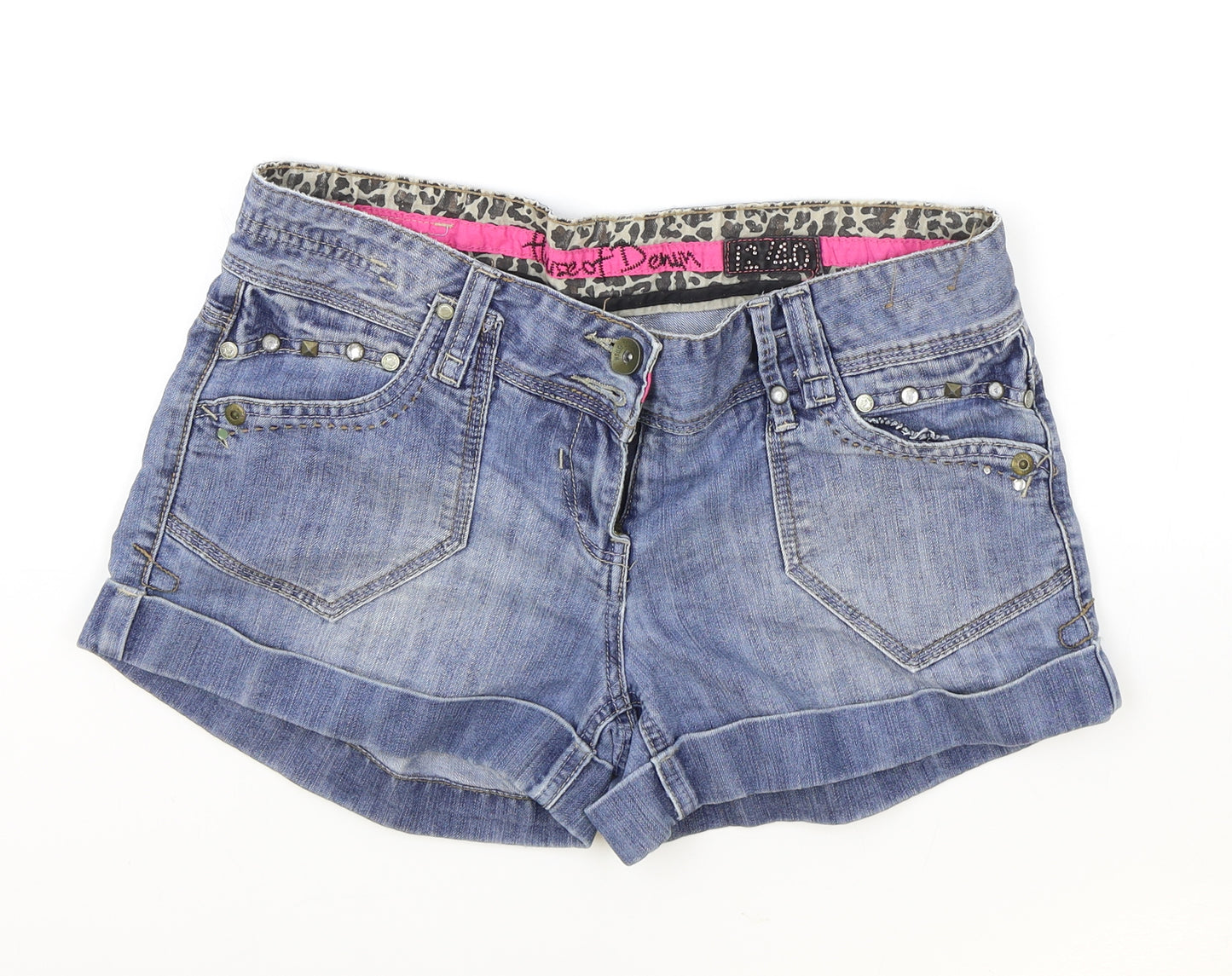 House of Denim Womens Blue Cotton Hot Pants Shorts Size 12 Regular Zip