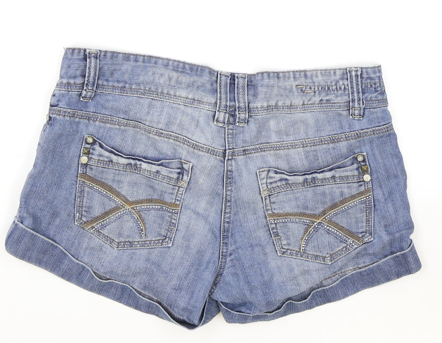House of Denim Womens Blue Cotton Hot Pants Shorts Size 12 Regular Zip