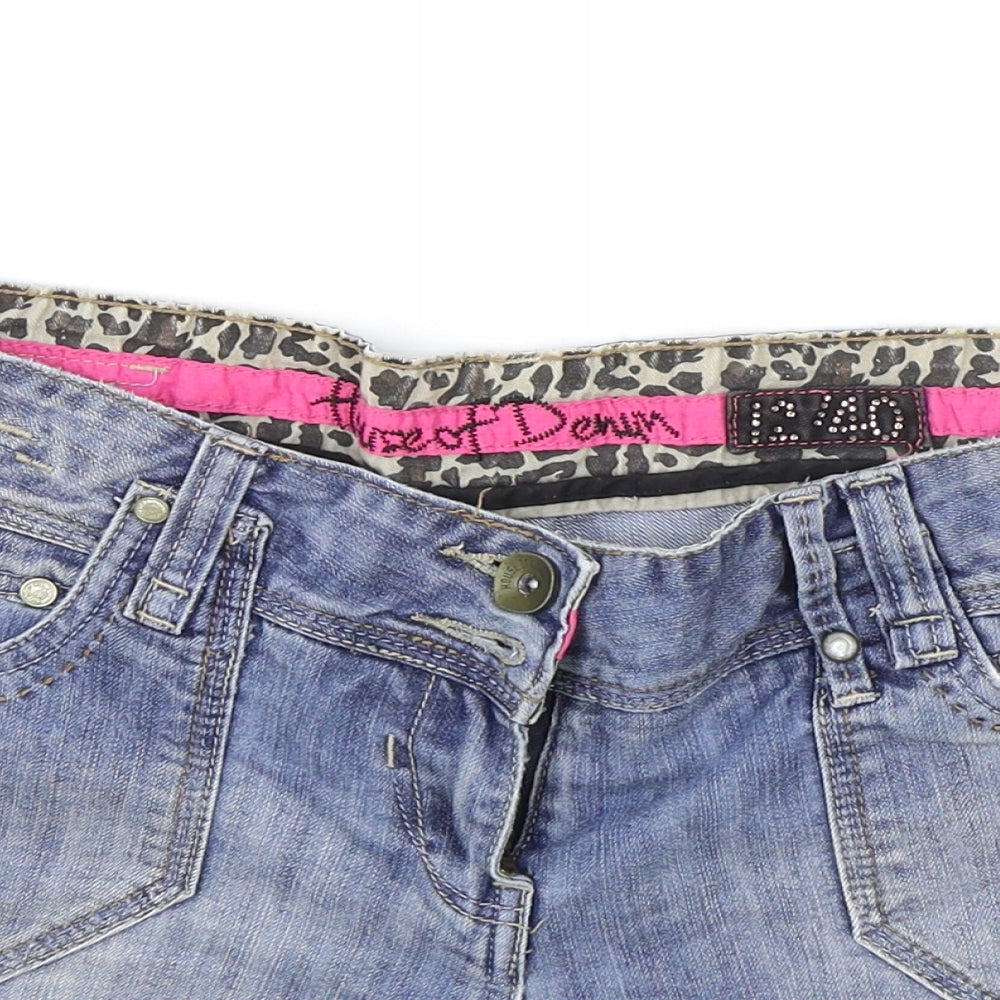 House of Denim Womens Blue Cotton Hot Pants Shorts Size 12 Regular Zip