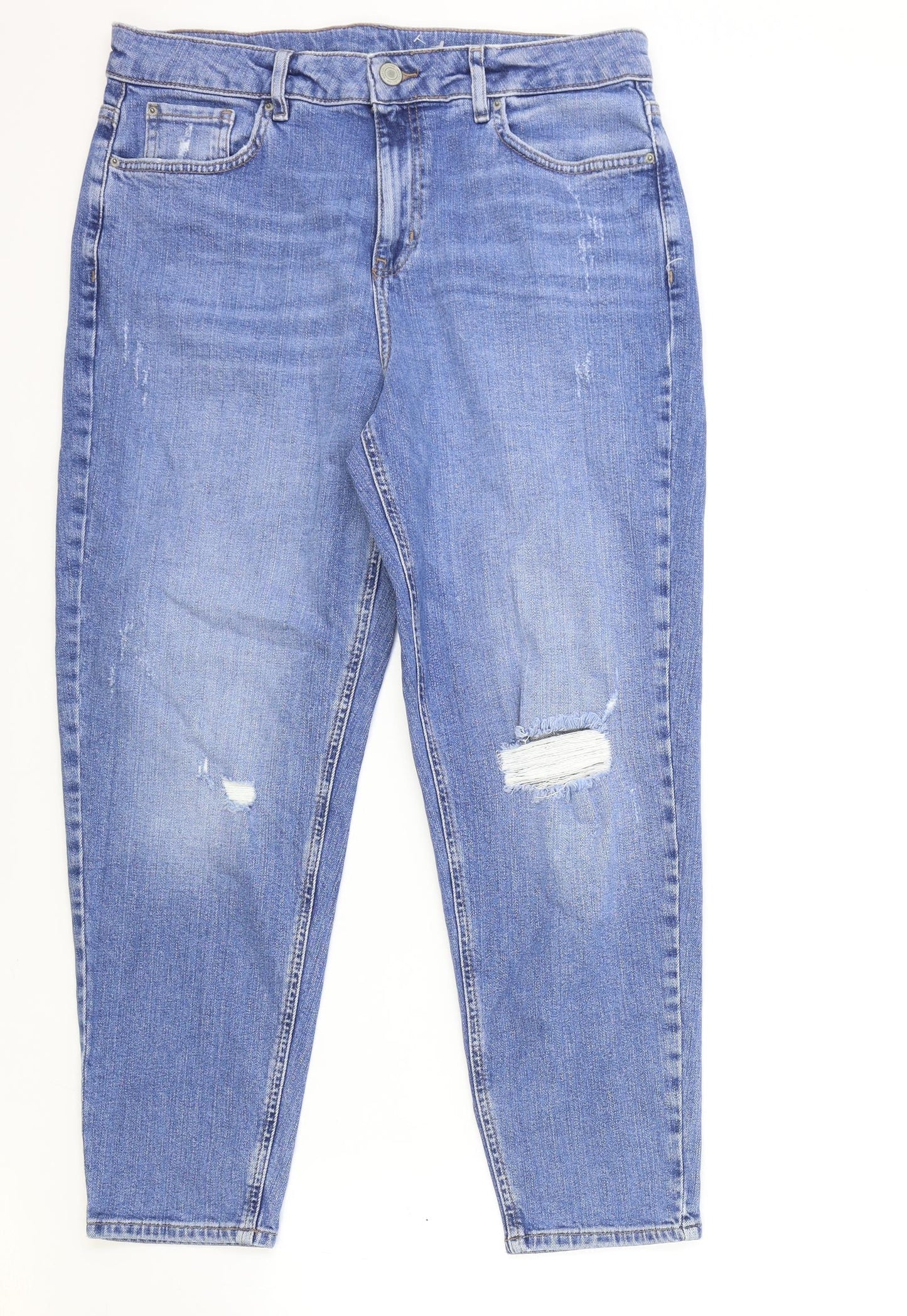 Marks and Spencer Womens Blue Cotton Mom Jeans Size 14 L27 in Regular Zip
