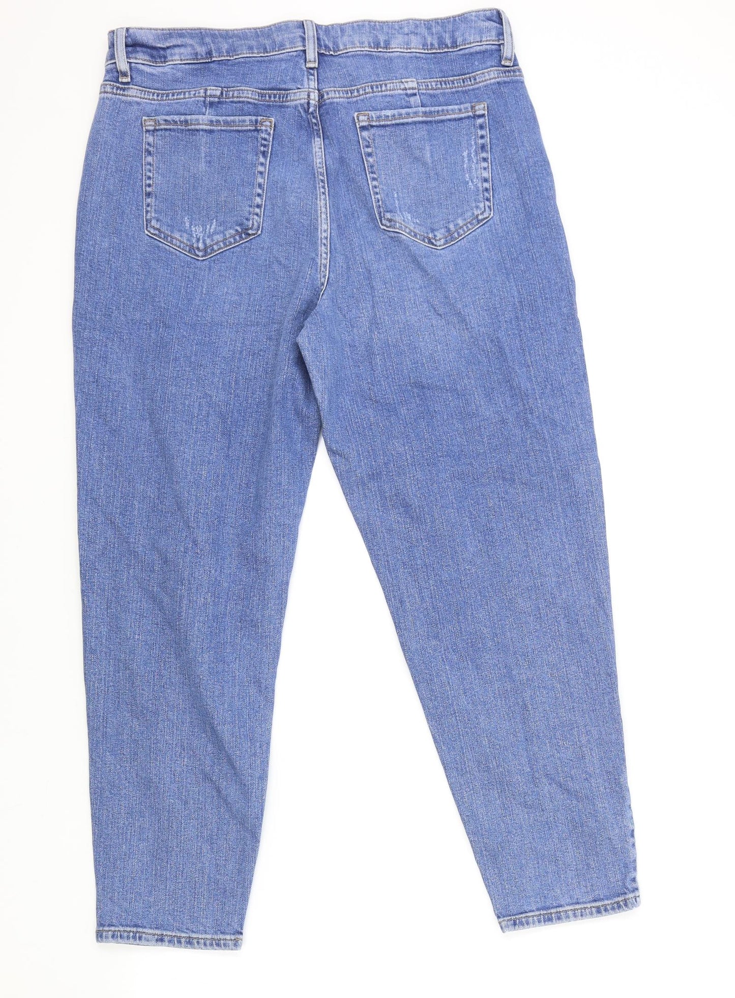 Marks and Spencer Womens Blue Cotton Mom Jeans Size 14 L27 in Regular Zip