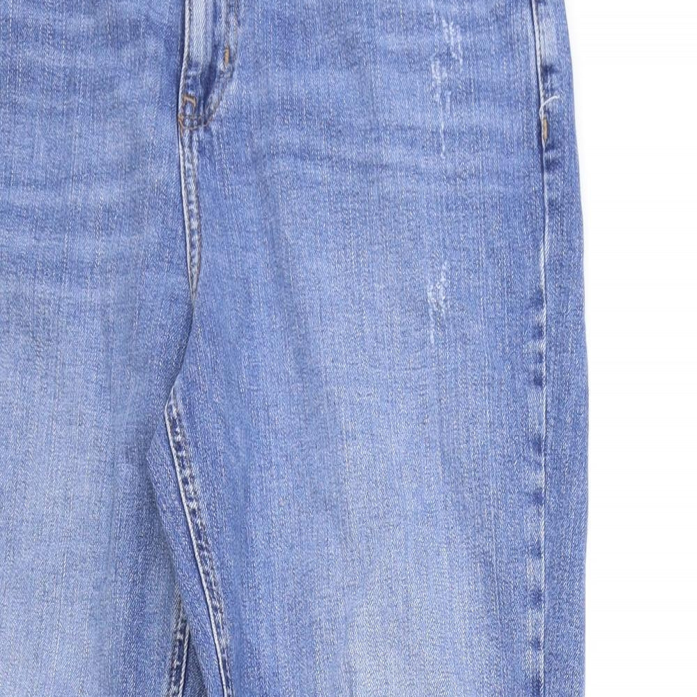 Marks and Spencer Womens Blue Cotton Mom Jeans Size 14 L27 in Regular Zip