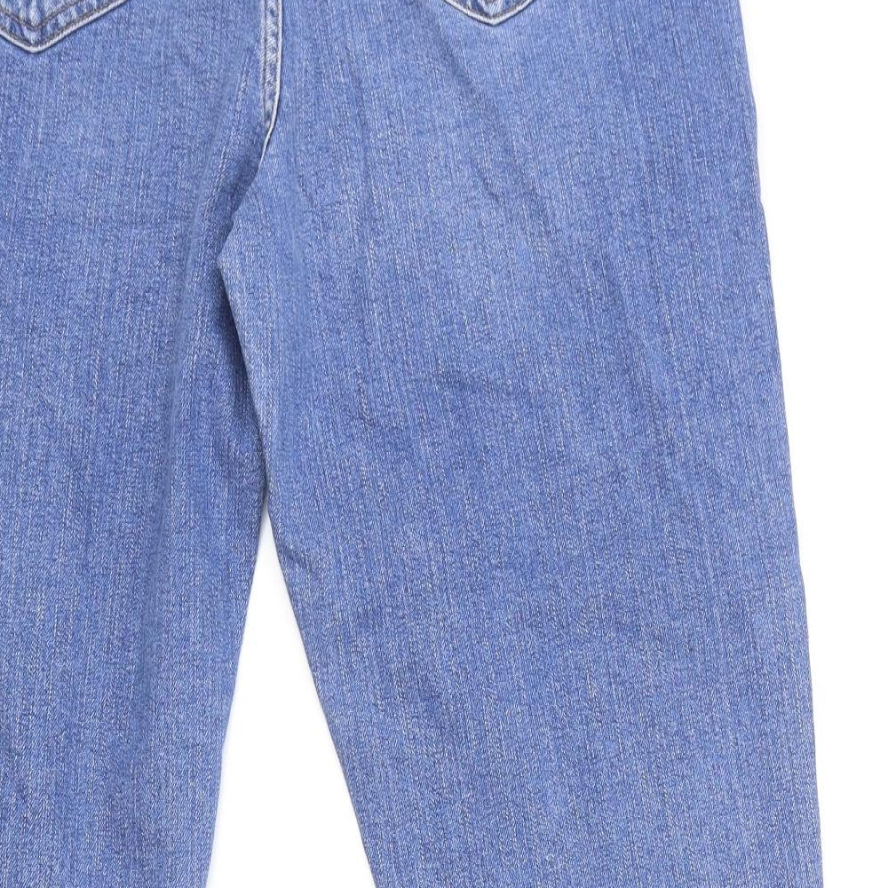 Marks and Spencer Womens Blue Cotton Mom Jeans Size 14 L27 in Regular Zip