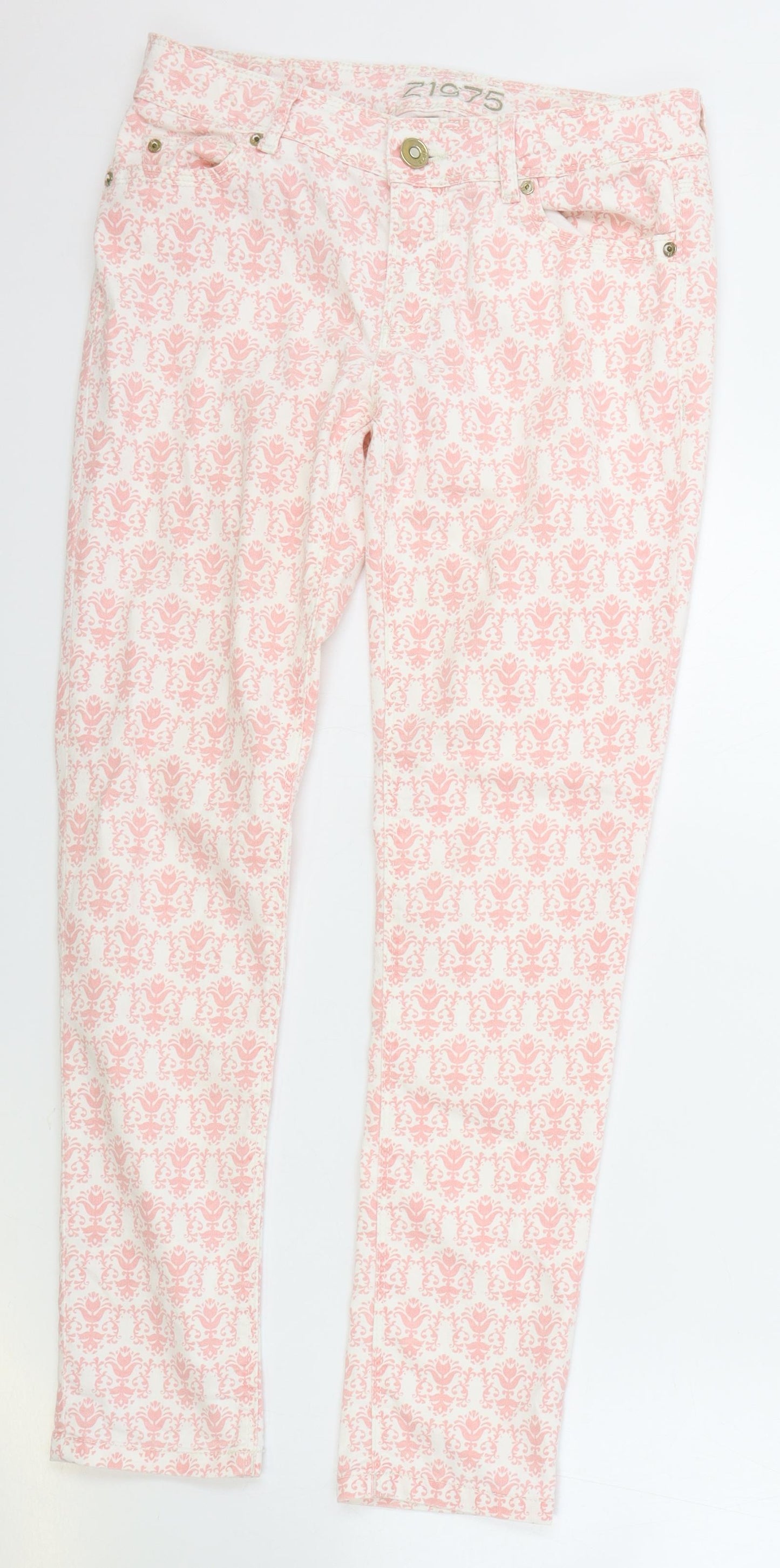 Zara Womens Pink Floral Cotton Skinny Jeans Size 38 in L29 in Regular Zip
