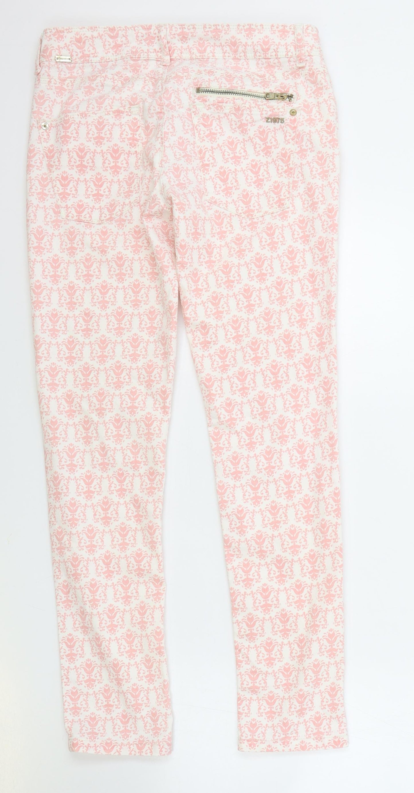 Zara Womens Pink Floral Cotton Skinny Jeans Size 38 in L29 in Regular Zip