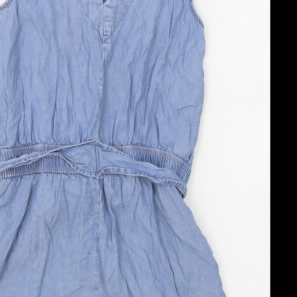 F&F Womens Blue Cotton Playsuit One-Piece Size 10 Button