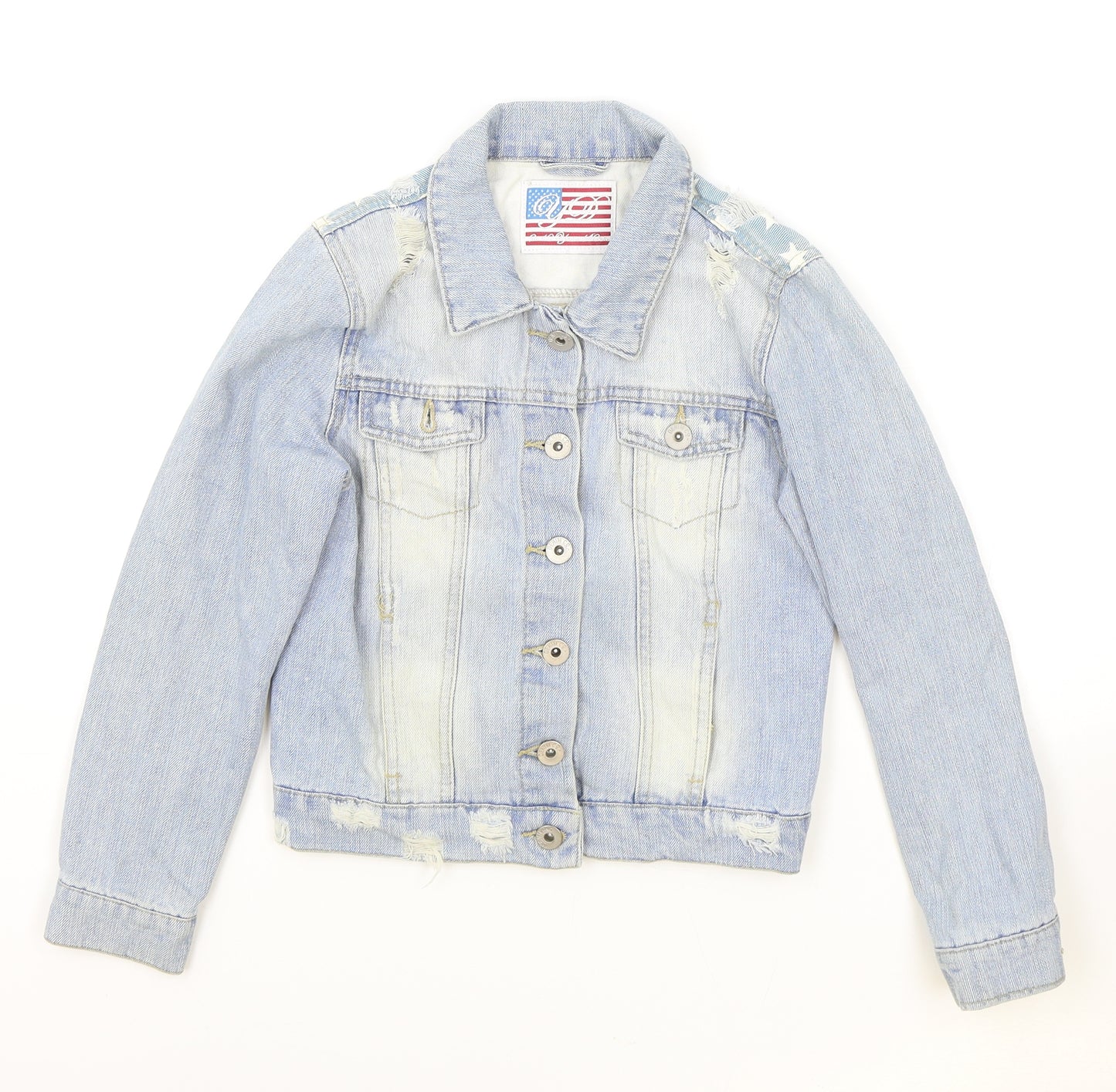 Young Dimension Girls Blue Geometric Jacket Size 9-10 Years Button - American Flag Distressed