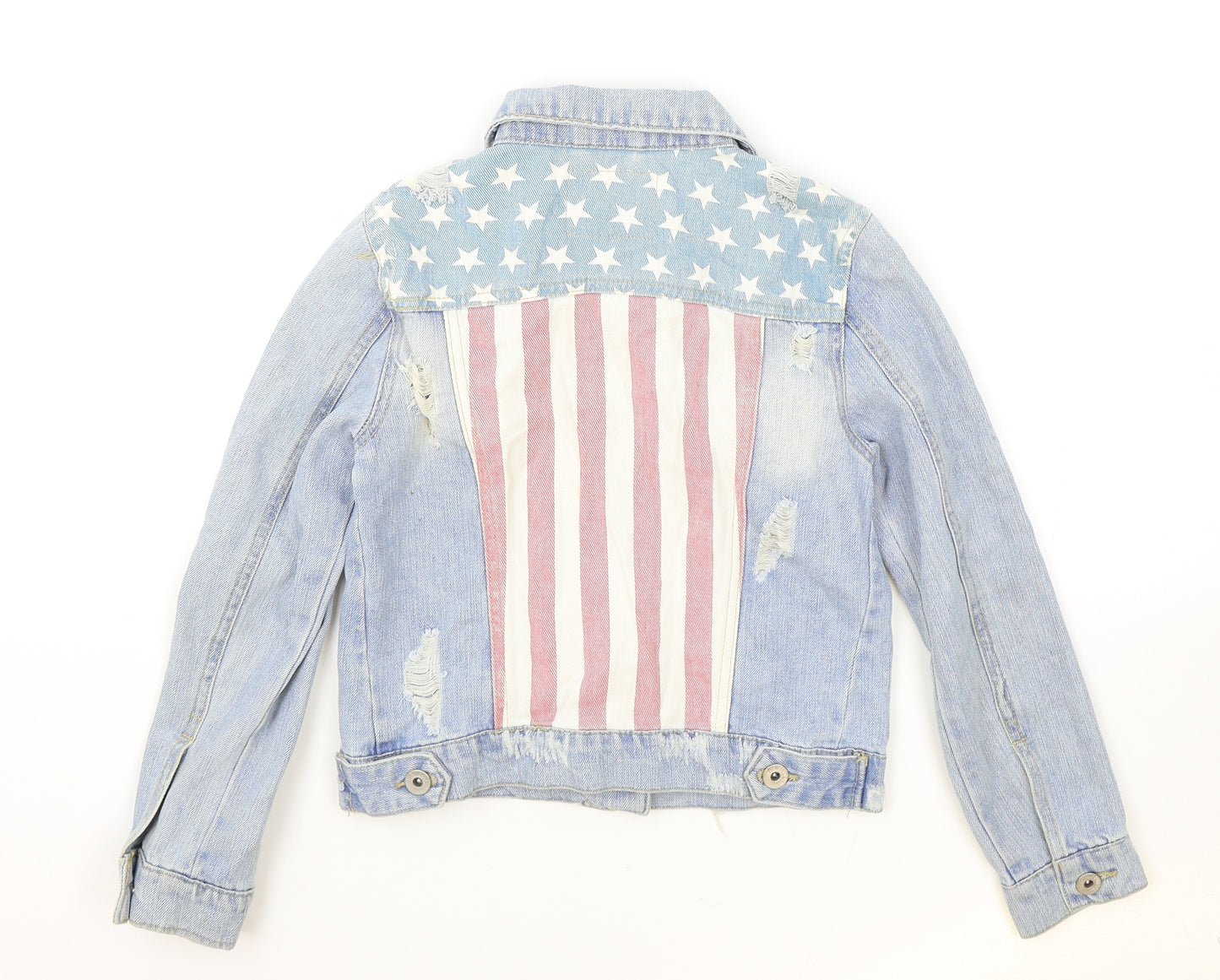 Young Dimension Girls Blue Geometric Jacket Size 9-10 Years Button - American Flag Distressed