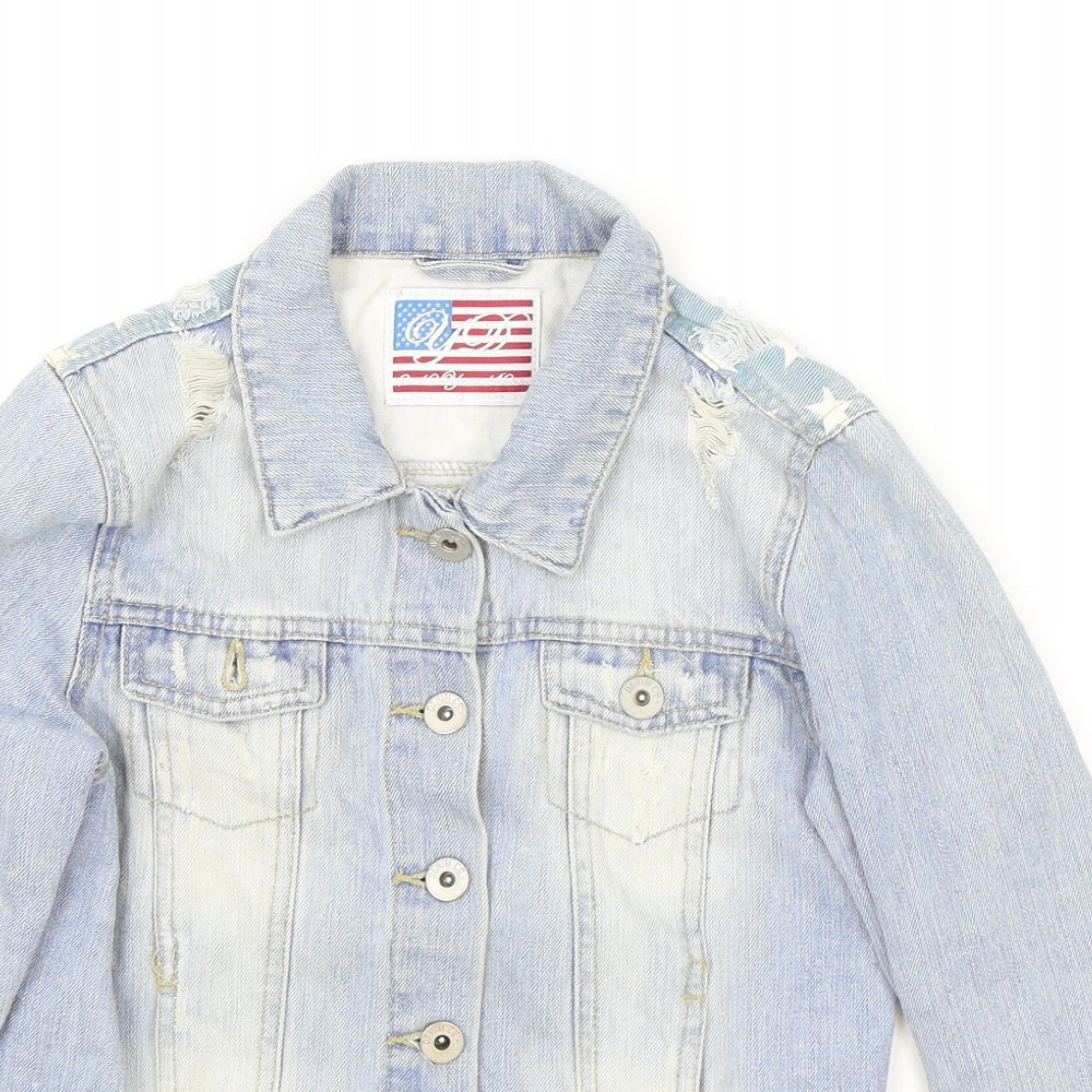 Young Dimension Girls Blue Geometric Jacket Size 9-10 Years Button - American Flag Distressed