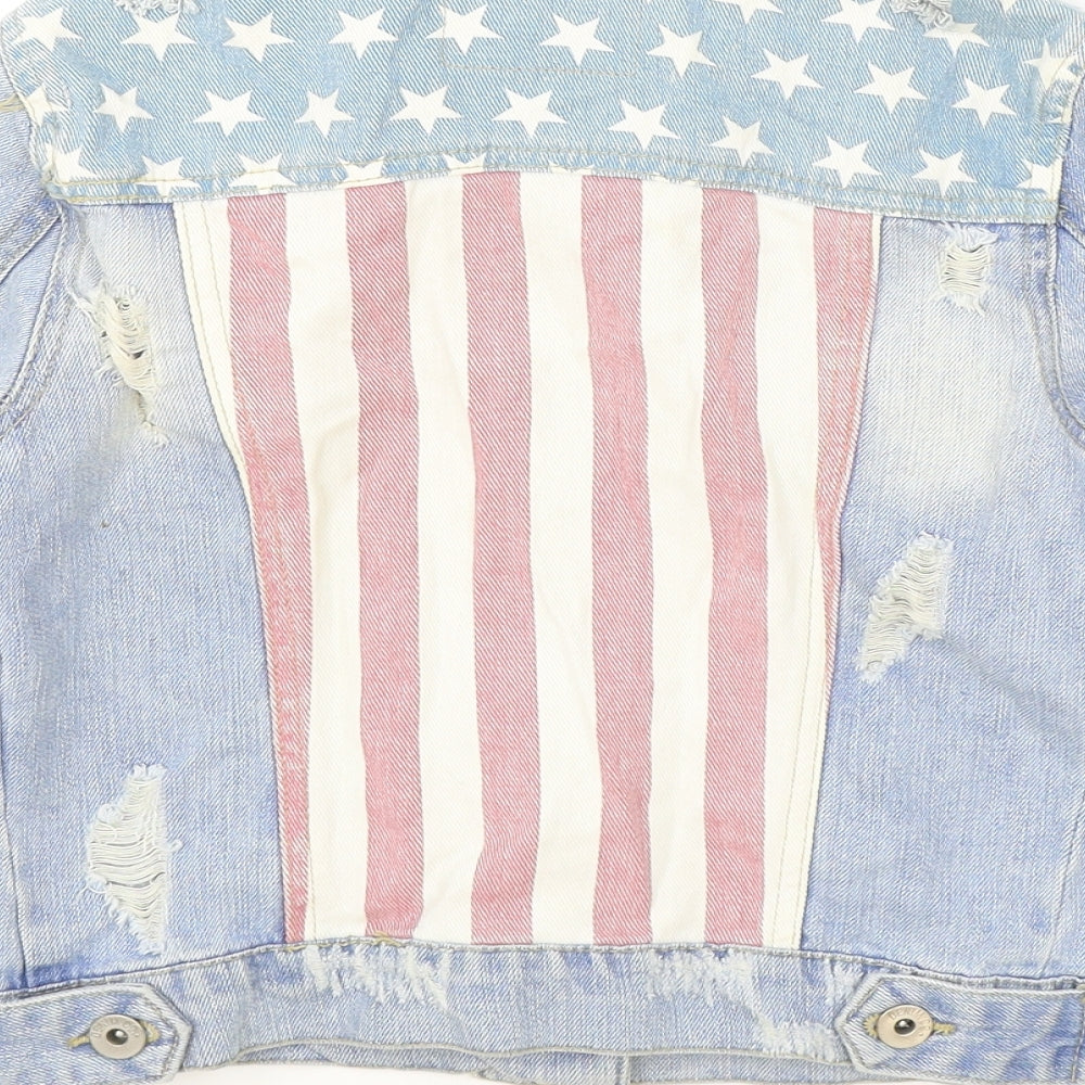 Young Dimension Girls Blue Geometric Jacket Size 9-10 Years Button - American Flag Distressed