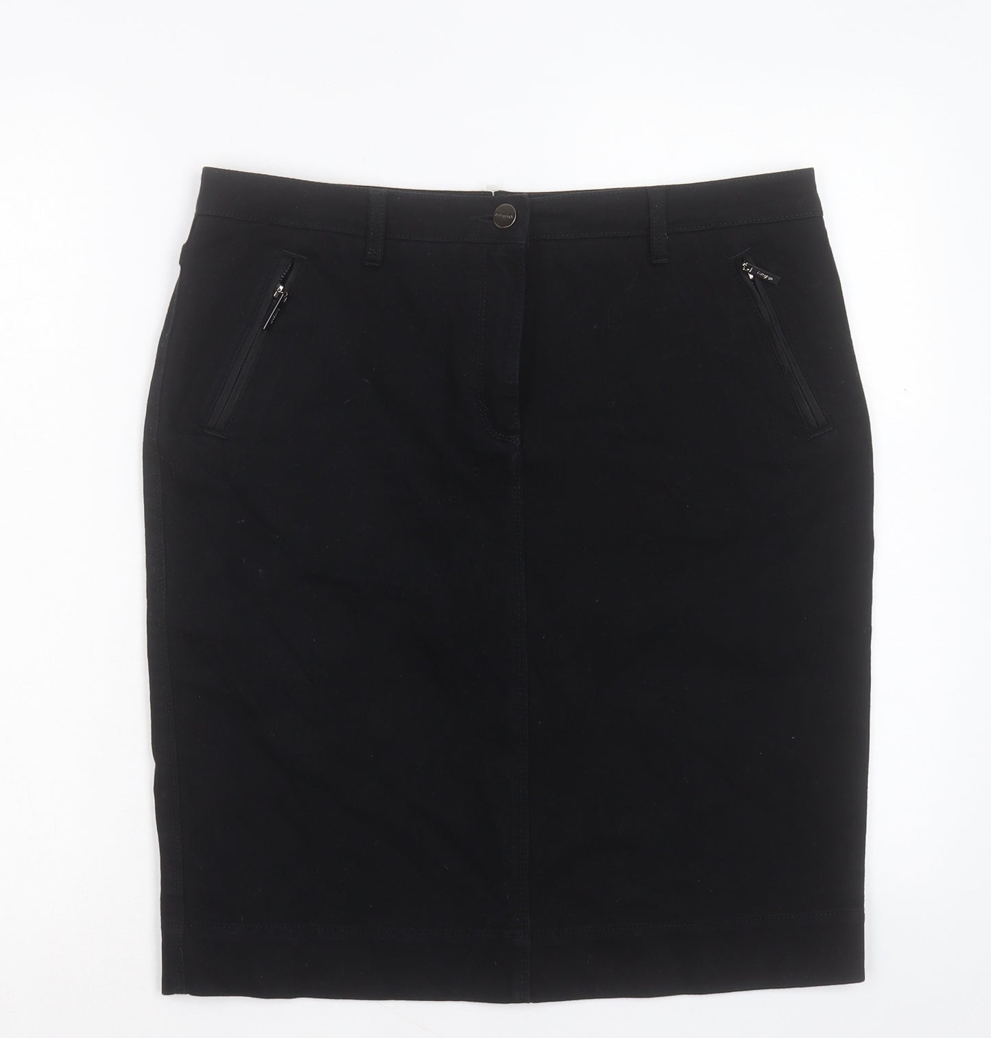 Autograph Womens Black Cotton A-Line Skirt Size 14 Button
