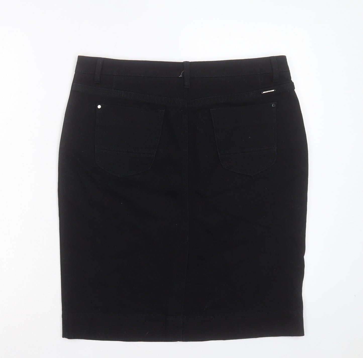 Autograph Womens Black Cotton A-Line Skirt Size 14 Button