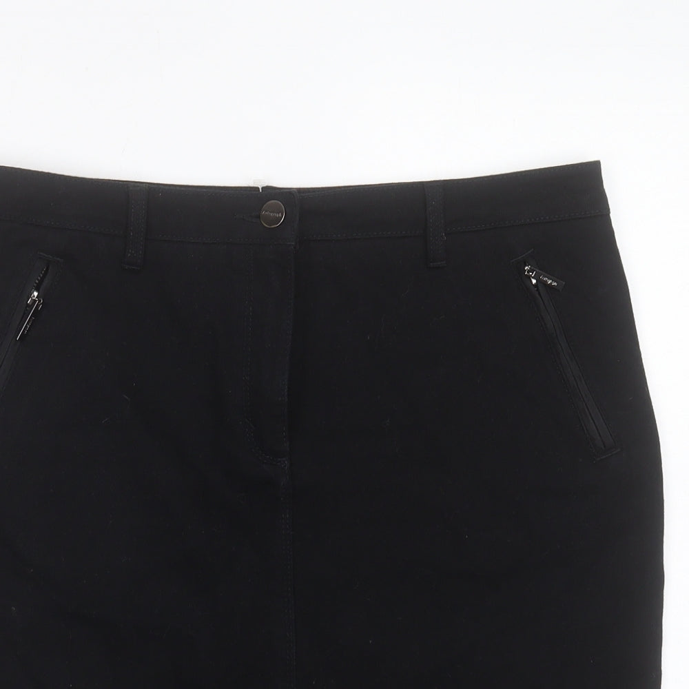 Autograph Womens Black Cotton A-Line Skirt Size 14 Button