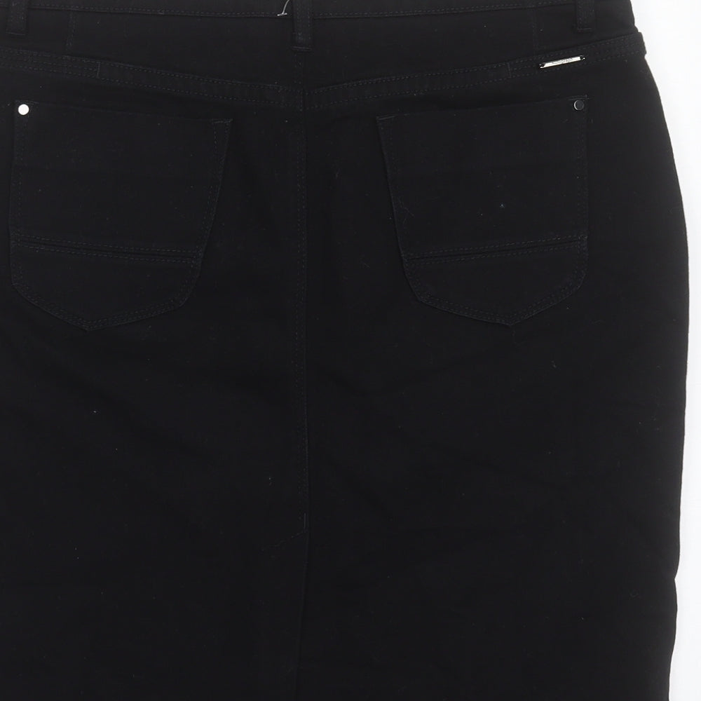 Autograph Womens Black Cotton A-Line Skirt Size 14 Button
