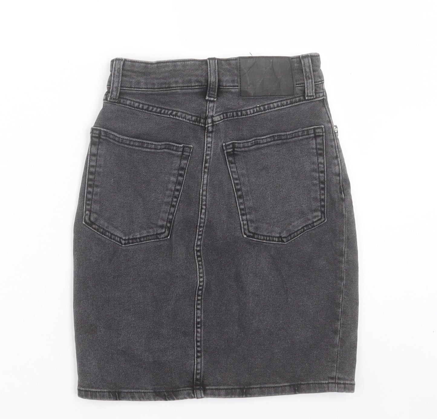 H&M Womens Grey Cotton A-Line Skirt Size 4 Button