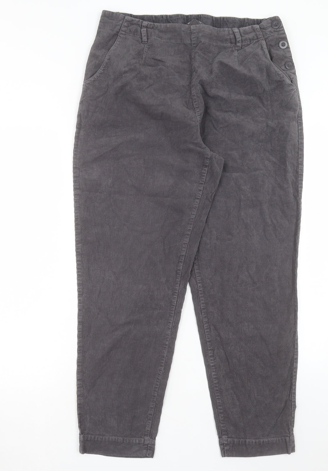 Seasalt Womens Grey Cotton Trousers Size 14 L28 in Regular Button
