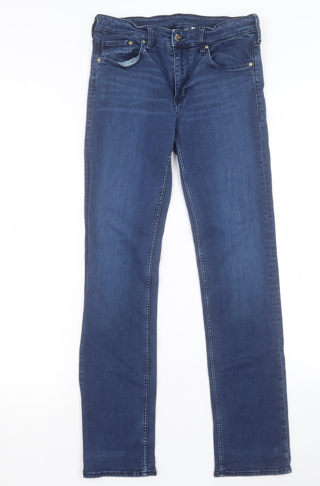 H&M Mens Blue Cotton Straight Jeans Size 30 in L32 in Regular Button