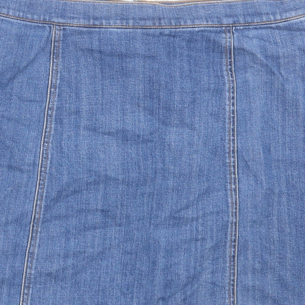 NEXT Womens Black Cotton A-Line Skirt Size 14 Buckle