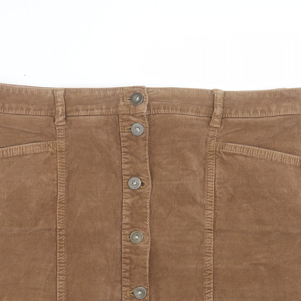 TU Womens Brown Cotton A-Line Skirt Size 14 Button