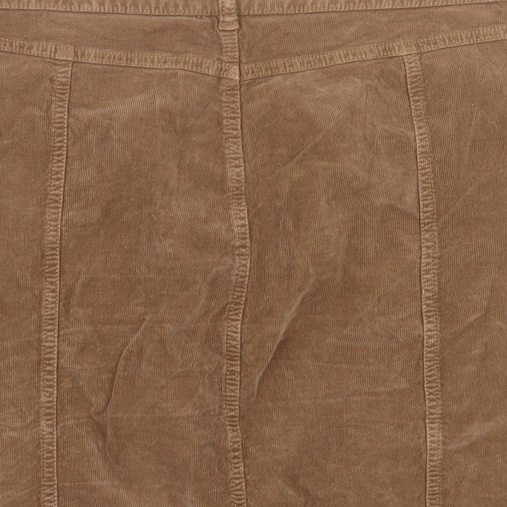 TU Womens Brown Cotton A-Line Skirt Size 14 Button