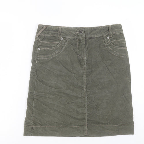 NEXT Womens Green Cotton A-Line Skirt Size 12 Button