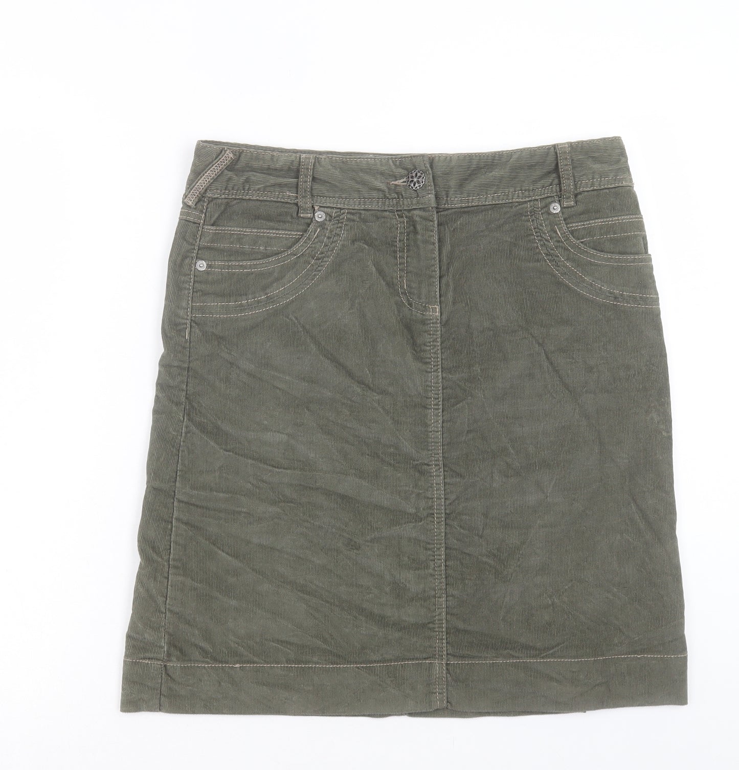 NEXT Womens Green Cotton A-Line Skirt Size 12 Button