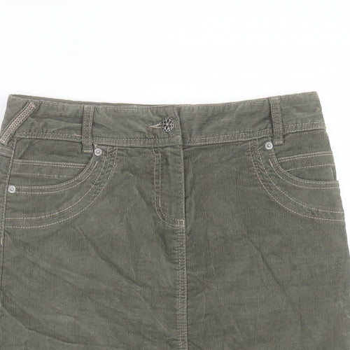 NEXT Womens Green Cotton A-Line Skirt Size 12 Button