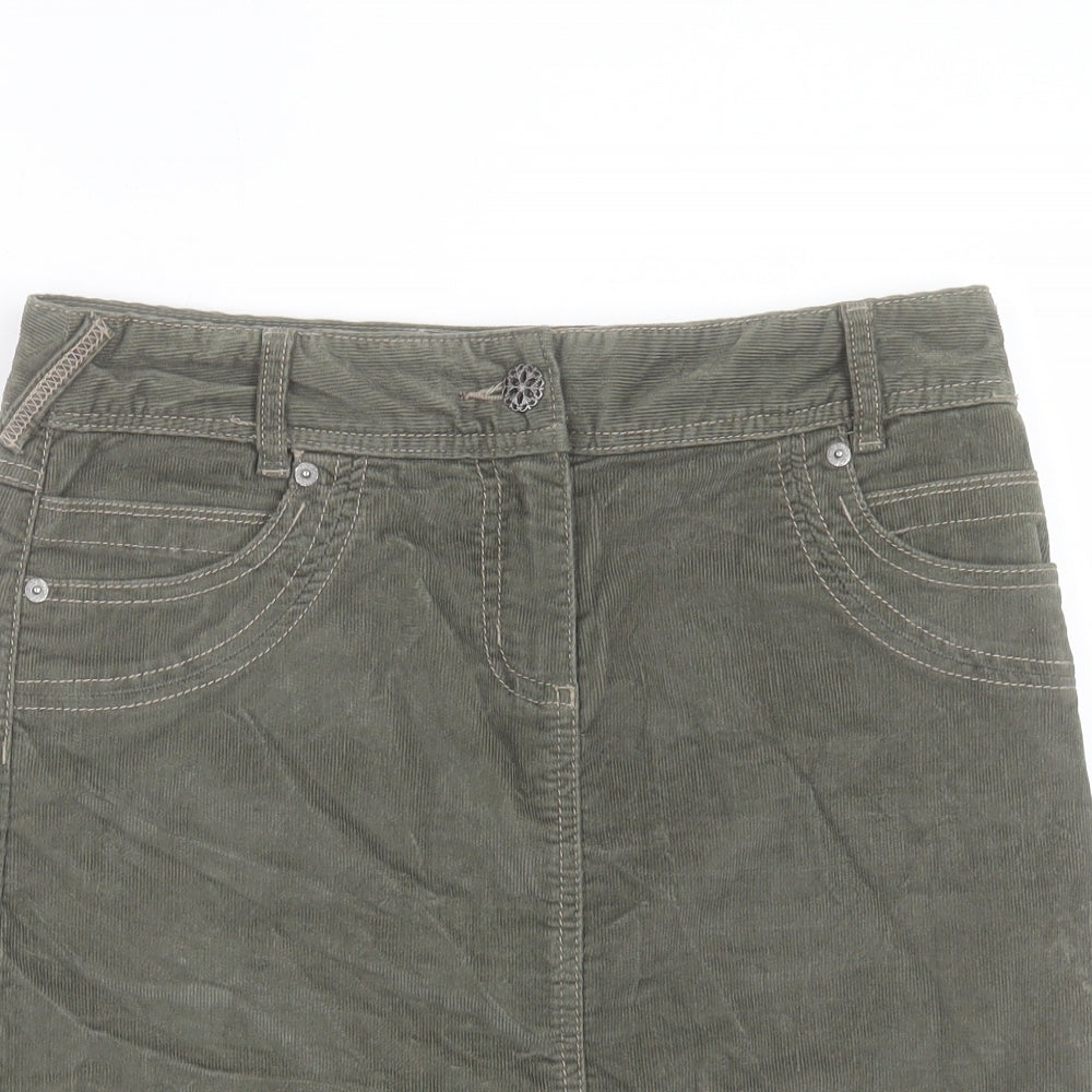 NEXT Womens Green Cotton A-Line Skirt Size 12 Button
