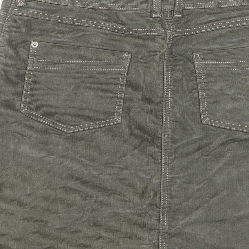 NEXT Womens Green Cotton A-Line Skirt Size 12 Button