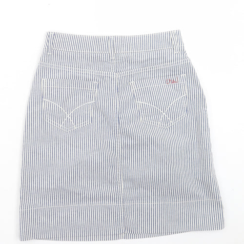 Crew Clothing Womens Blue Striped Cotton A-Line Skirt Size 8 Button