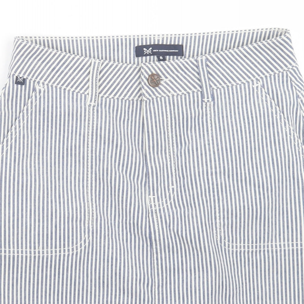 Crew Clothing Womens Blue Striped Cotton A-Line Skirt Size 8 Button