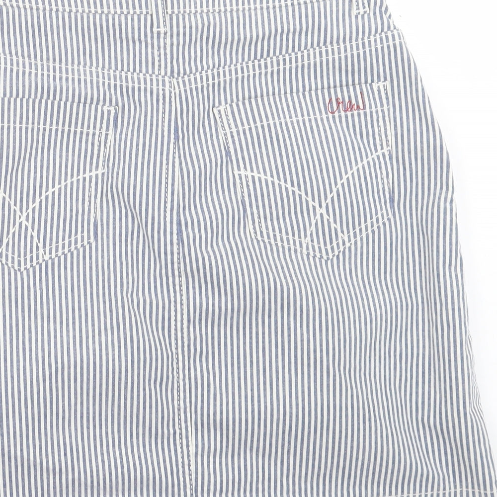 Crew Clothing Womens Blue Striped Cotton A-Line Skirt Size 8 Button