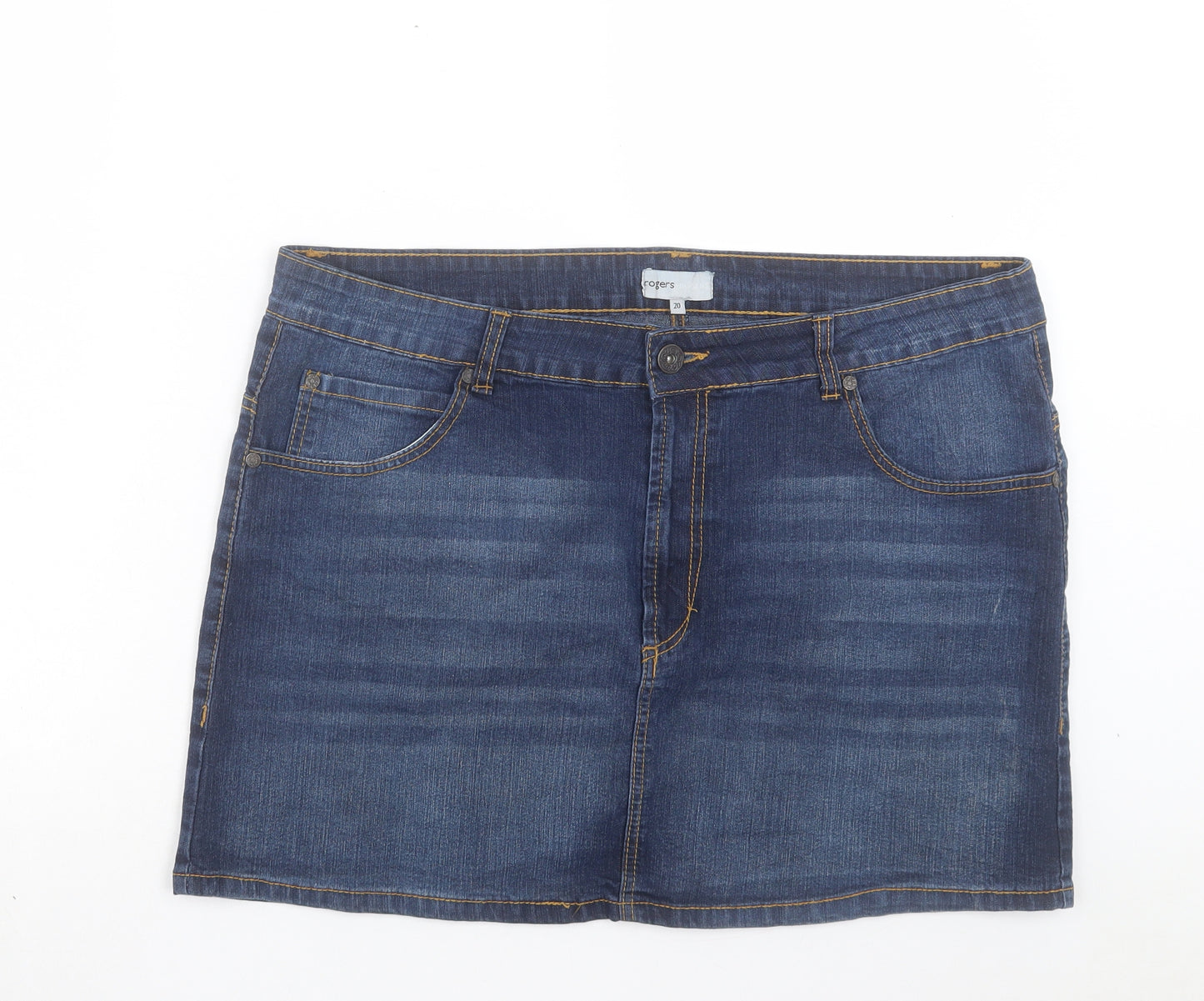 Matalan Womens Blue Cotton A-Line Skirt Size 20 Button