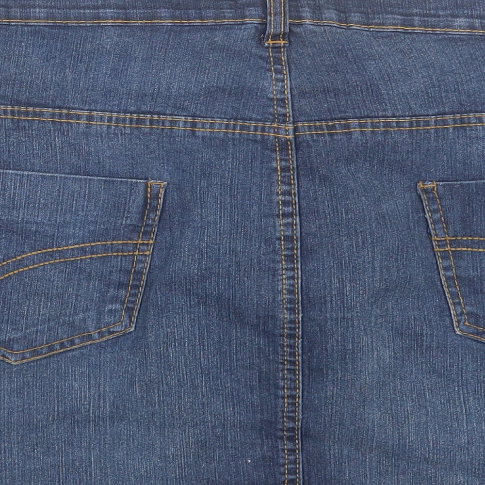 Matalan Womens Blue Cotton A-Line Skirt Size 20 Button
