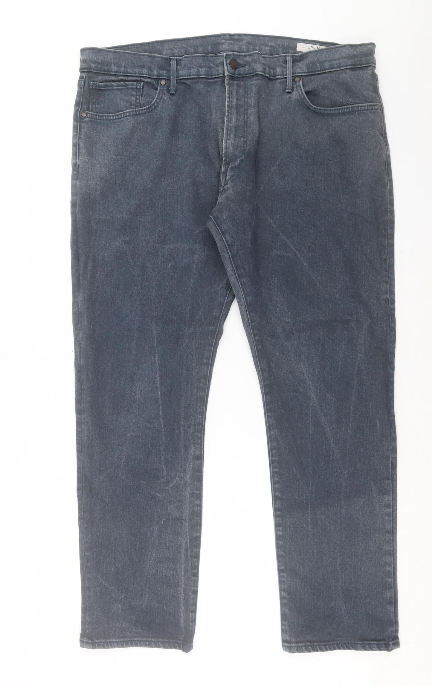 Marks and Spencer Mens Blue Cotton Straight Jeans Size 38 in L29 in Slim Button