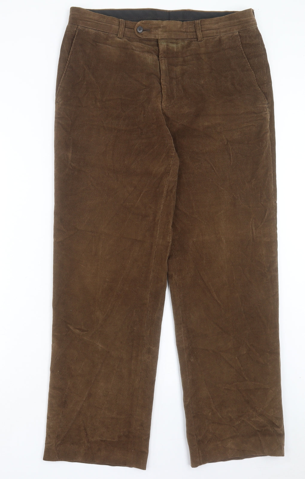 Preworn Mens Brown Cotton Trousers Size 34 in L30 in Regular Button