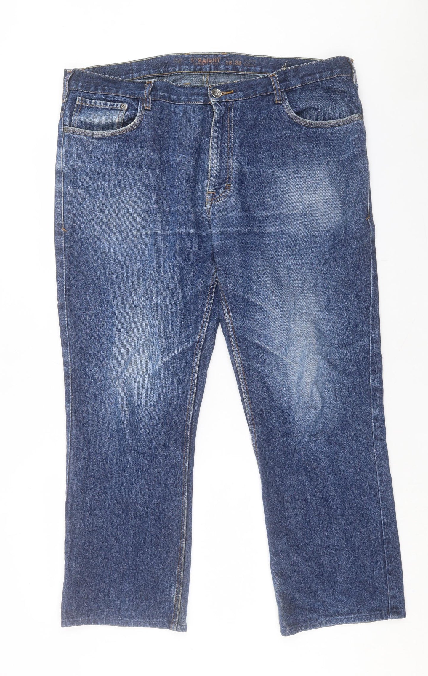 Marks and Spencer Mens Blue Cotton Straight Jeans Size 38 in L30 in Regular Button