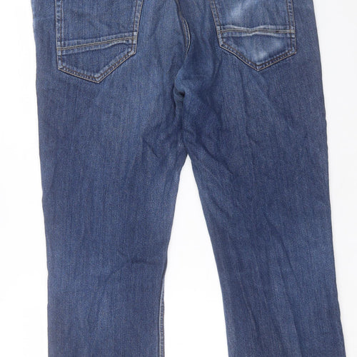 Marks and Spencer Mens Blue Cotton Straight Jeans Size 38 in L30 in Regular Button