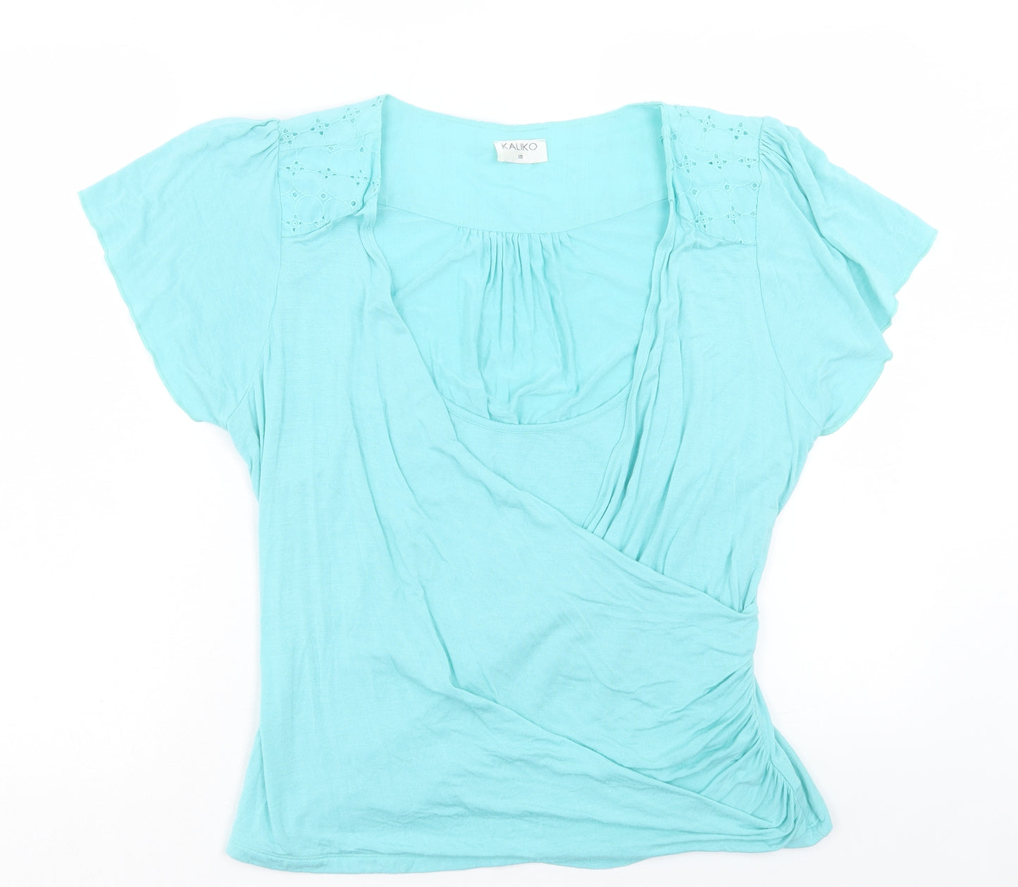Kaliko Womens Blue Viscose Basic T-Shirt Size 18 V-Neck