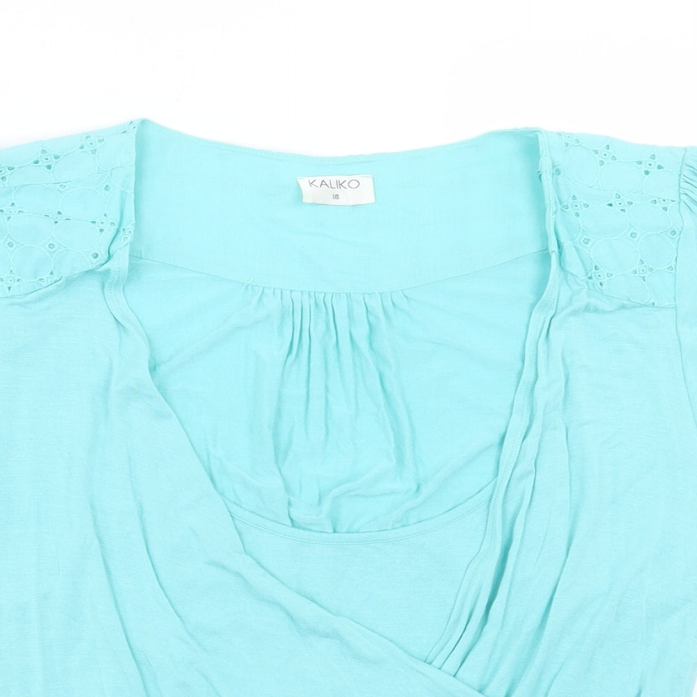 Kaliko Womens Blue Viscose Basic T-Shirt Size 18 V-Neck