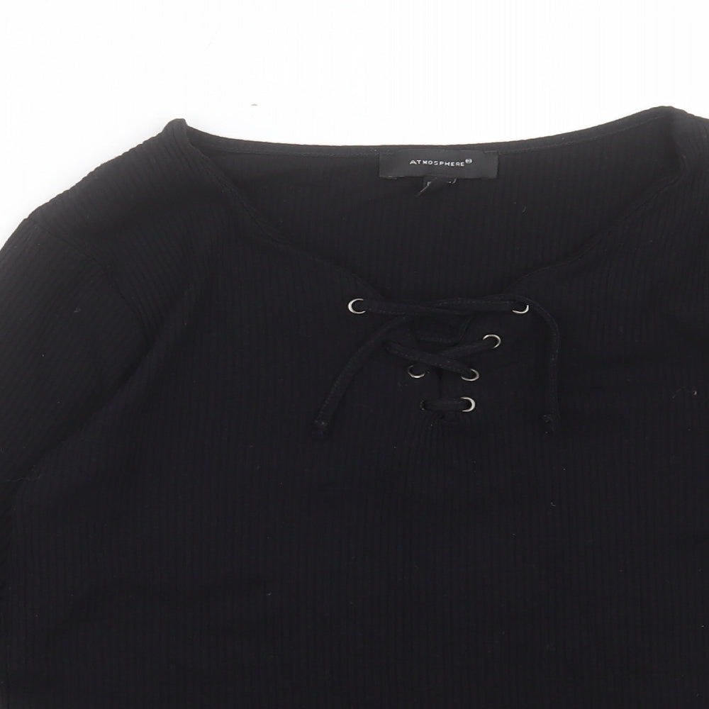 Atmosphere Womens Black Viscose Basic T-Shirt Size 14 V-Neck