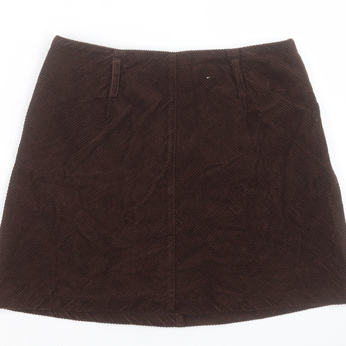 Denim & Co. Womens Brown Cotton A-Line Skirt Size 12 Zip