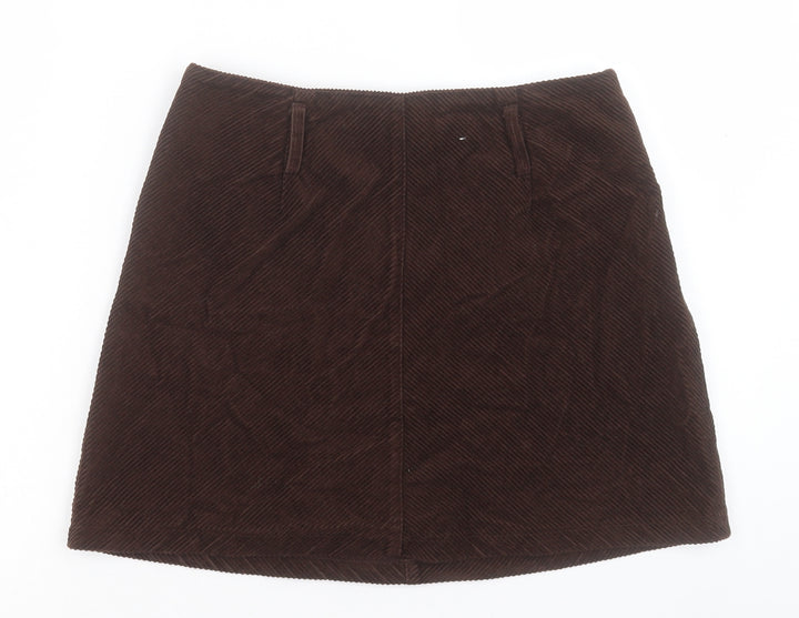Denim & Co. Womens Brown Cotton A-Line Skirt Size 12 Zip